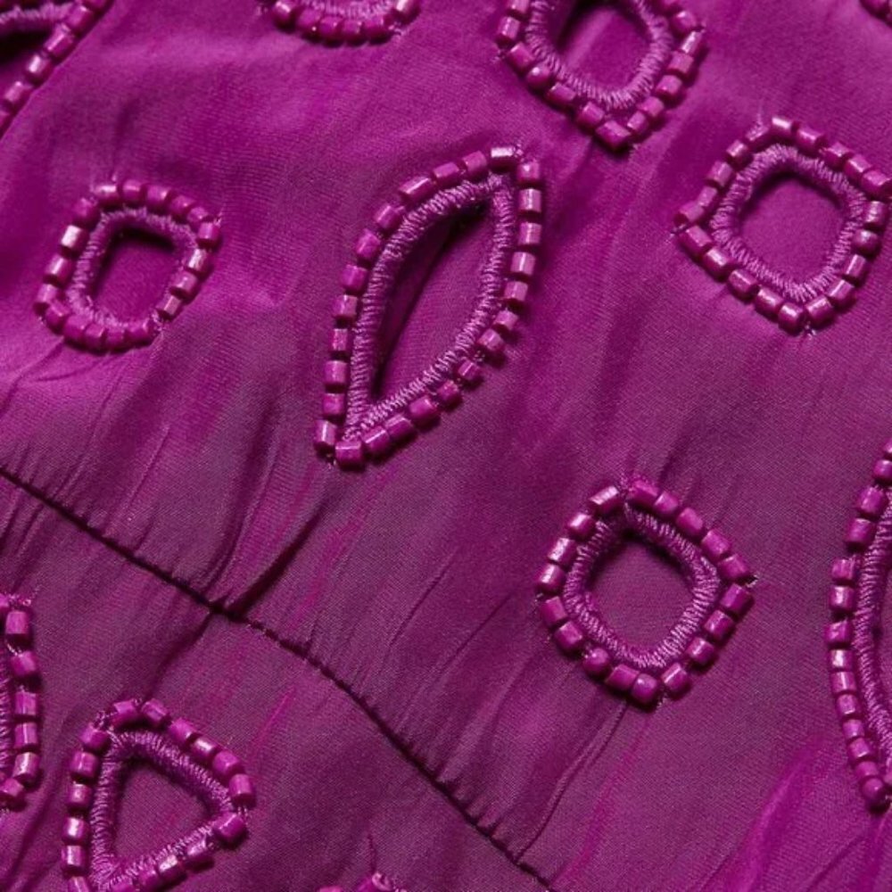 Ramy Brook Eyelet Molly Pink Purple Long Bell Sleeve Mini Dress, Beaded, Sz XS - Picture 11 of 11